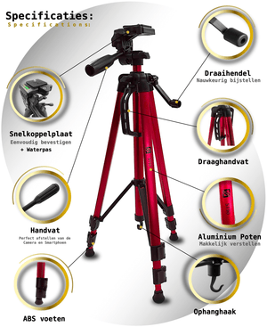 ST90 Camera, Telefoon & Tablet statief Rood